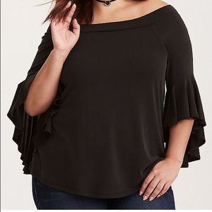 TORRID-BLACK BELL SLEEVE OFF SHOULDER TOP